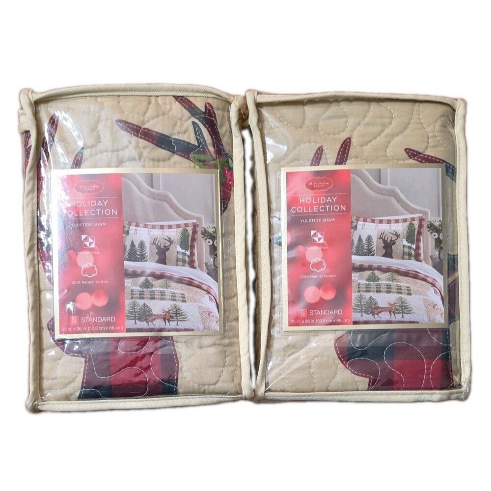 NEW St Nicholas Square Holiday Collection Yuletide Pillow Shams Standard Lot (2)